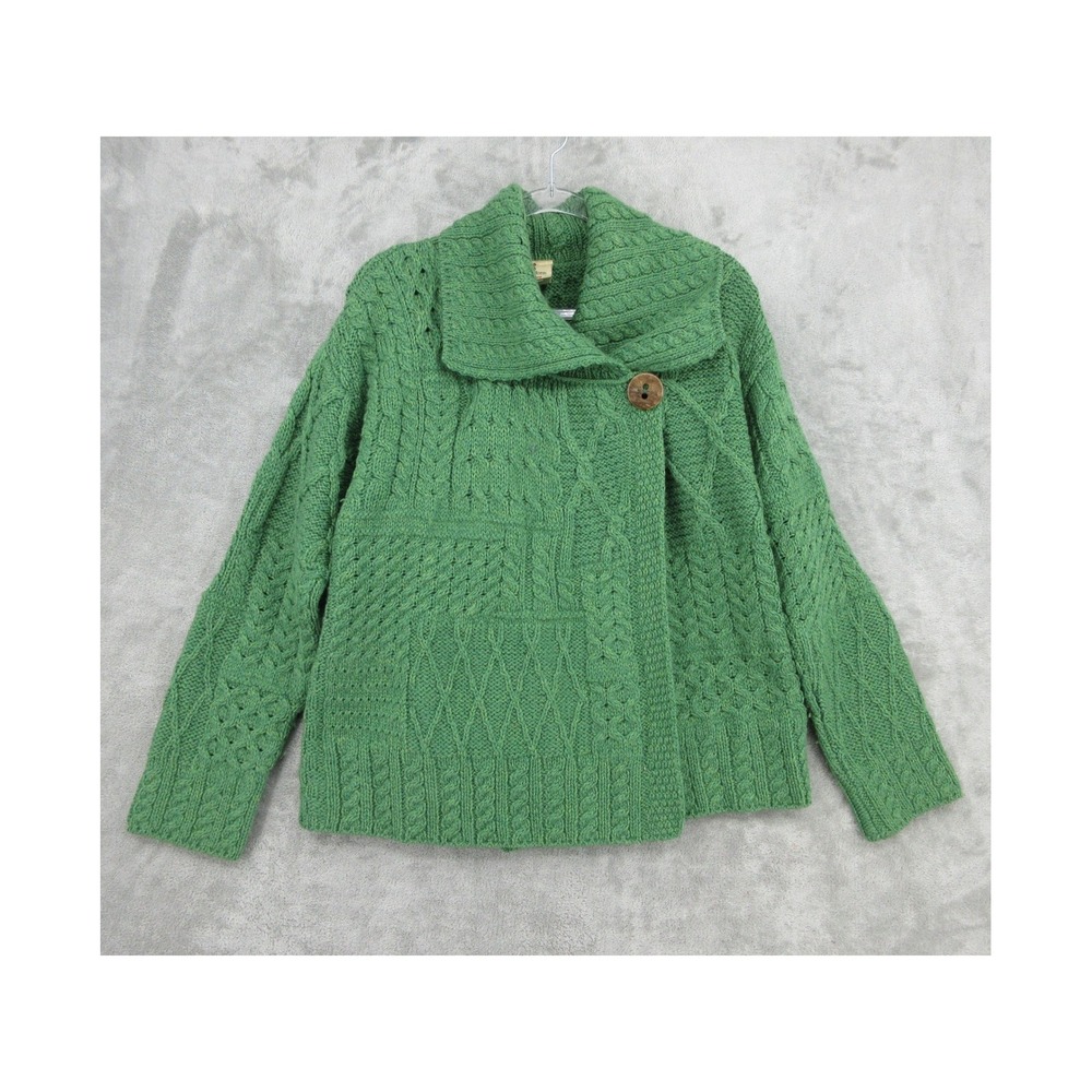 Vtg Carraig Donn Sweater Womens Size M Merino Wool Aran Chunky Knit Cardigan